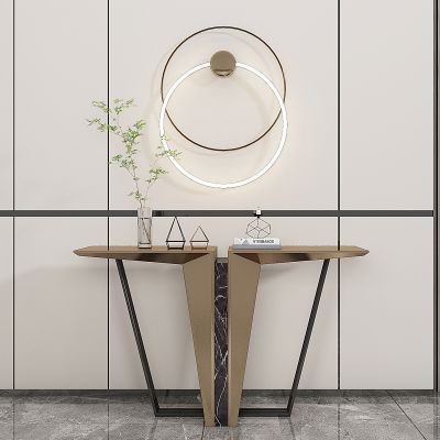 轻奢端景台、圆环壁灯，玄关柜