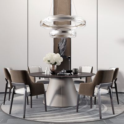 新中式圆形餐桌椅组合