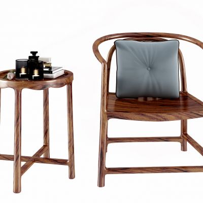 新中式实木休闲椅边几组合