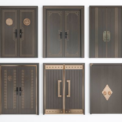 新中式双开门 入户门，门把手拉手