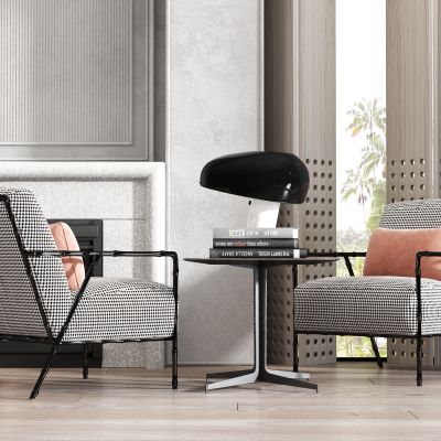 现代轻奢布艺休闲椅 小圆桌组合