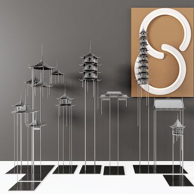 新中式铁艺屋檐,阁楼摆件