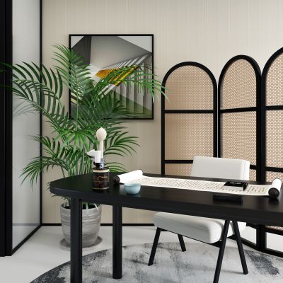 新中式书桌椅子组合