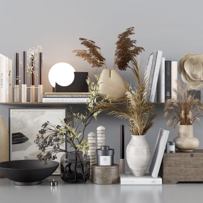 现代饰品摆件_干花_花瓶_装饰品_书籍书本