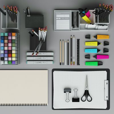 办公室文具、铅笔、剪刀、马克笔