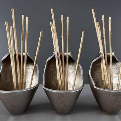 新中式风格瓦罐，罐子竹竿装饰品 摆件