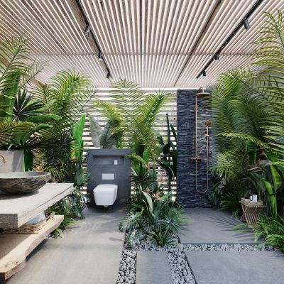 现代绿植植物景观植物绿植花草生态卫生间