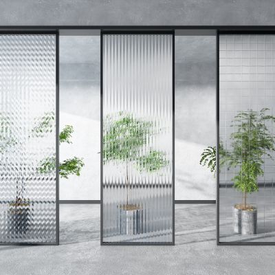 现代玻璃隔断  屏风 绿植