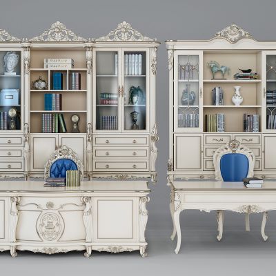 古典雕花书柜书桌椅子