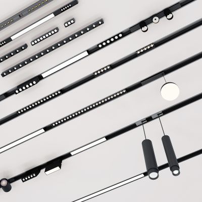 现代极简线型灯磁吸轨道射灯灯组合