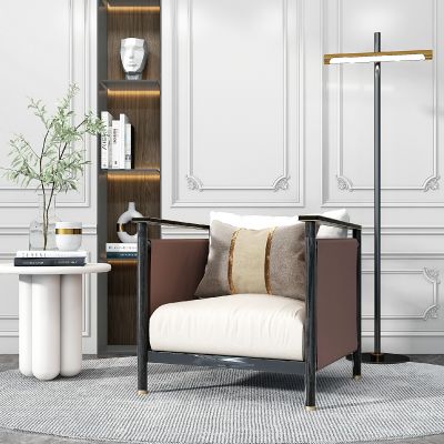 现代单人沙发，圆形边几