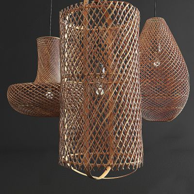 侘寂自然风民宿藤编编织竹编吊灯3D模型