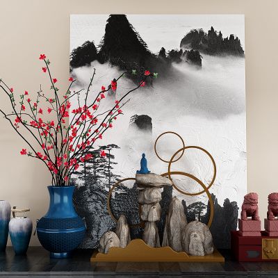 新中式花瓶 假山 狮子 雕塑 摆件