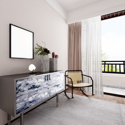 新中式玄关柜 饰品 摇椅组合