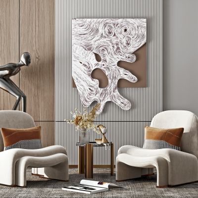 现代单椅边几休闲椅立体画组合