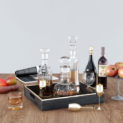 现代红酒洋酒酒瓶子酒具 果盘托盘组合