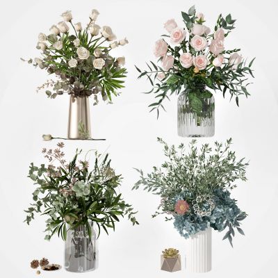 现代花瓶 花艺  玫瑰花(2)3D模型