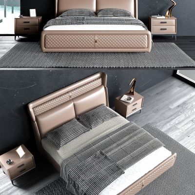 现代皮革双人床  床具