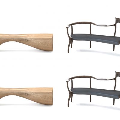 新中式异形长椅靠椅，木头长条凳，