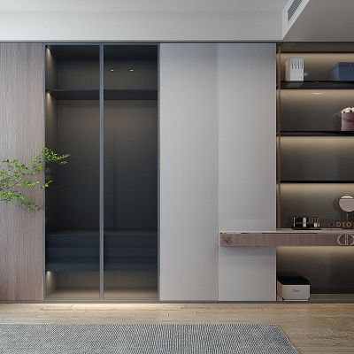 现代一体式衣柜，梳妆台