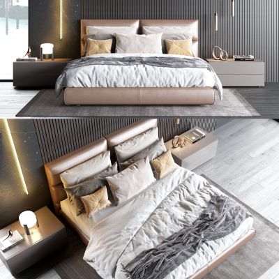 现代皮革双人床 床具 床头柜