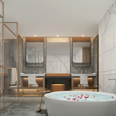 现代样板间卫生间，浴缸