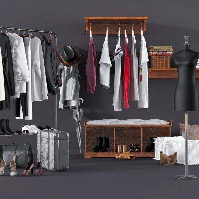 现代服饰衣架 挂衣板 换鞋凳 服饰