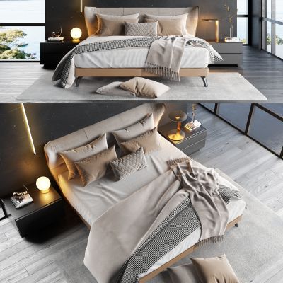 现代布艺双人床 床具