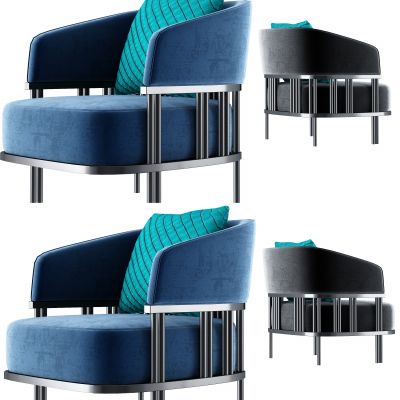 新中式金属绒布单人沙发