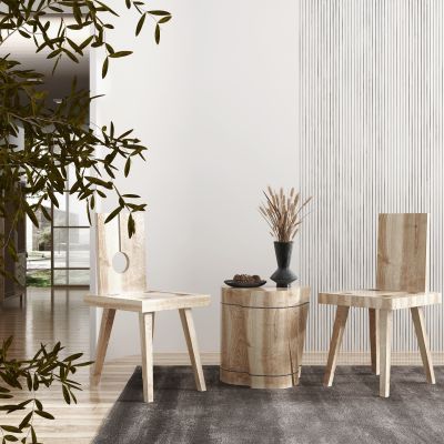 日式民宿原木休闲单椅_桌几组合