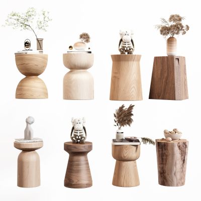 北欧实木原木木墩子圆形边几