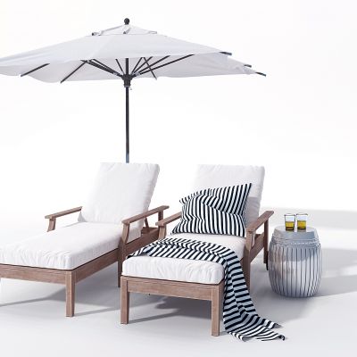 现代户外遮阳伞 躺椅 边几