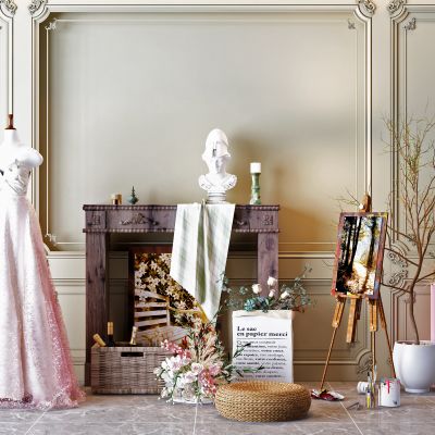 现代鲜花 壁炉 婚纱 摆件 美陈 装饰品