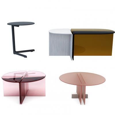 现代极简圆形边几茶几灯几组合