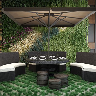 现代户外圆形藤制餐桌椅