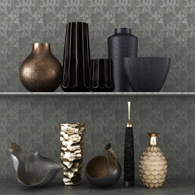 现代花瓶 陶瓷 罐子 陈设品组合