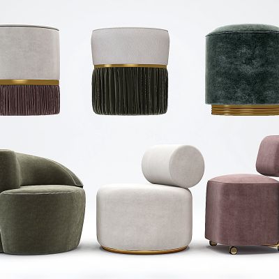 现代圆形凳子，单人沙发组合