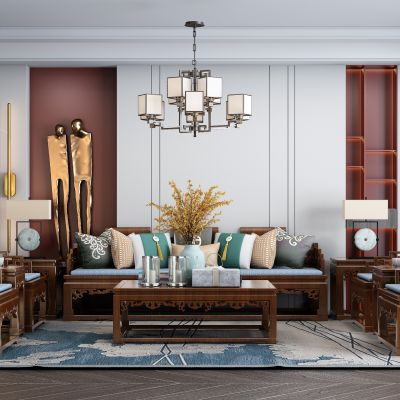 古典实木沙发茶几组合