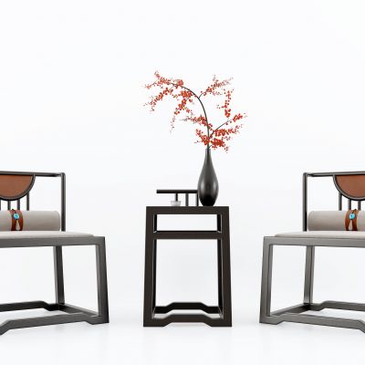 新中式实木单椅茶几