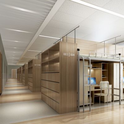 现代简约学校宿舍，上下铺