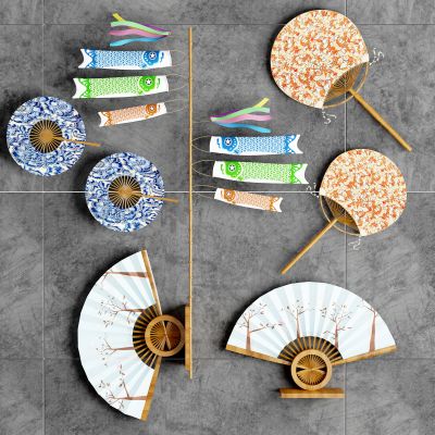 日式鲤鱼旗蒲扇子，折扇挂件，墙饰