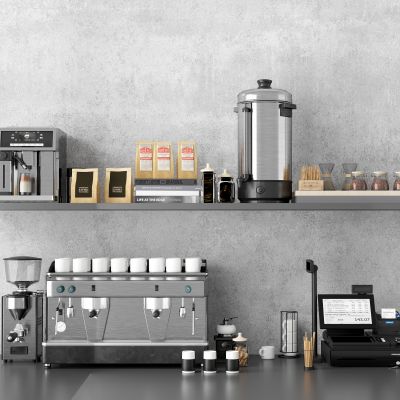 现代咖啡机，咖啡豆，收银机