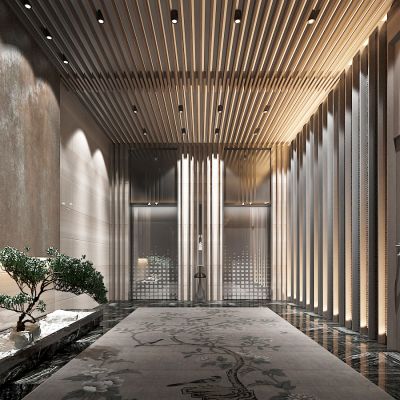 新中式酒店会所电梯厅