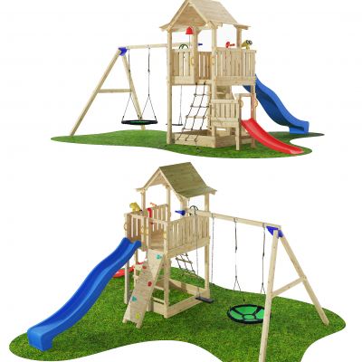 现代游乐场滑梯秋千，娱乐设备