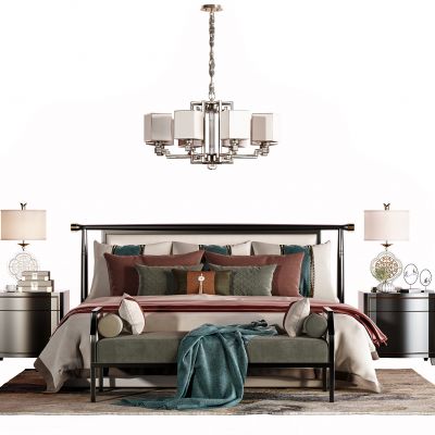 新中式布艺双人床 床具组合