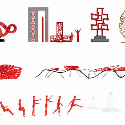 现代城市抽象人物树叶雕塑小品