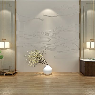 新中式浮雕皮雕床头背景墙