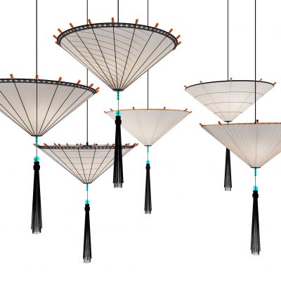 新中式流苏油纸伞吊灯3D模型