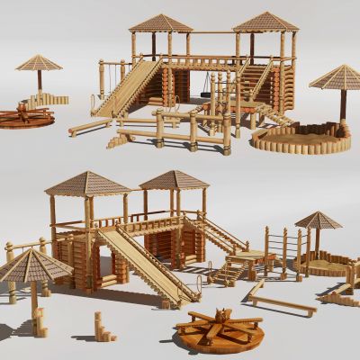 现代木质儿童滑梯娱乐设施