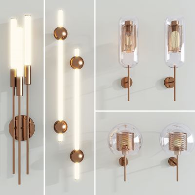 现代金属玻璃壁灯3D模型